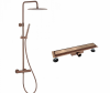 Zestaw prysznicowy KFA MOZA miedź szczotkowana + AQUALINE Odpływ liniowy podłogowy 2w1 pod płytkę - 90 cm LM04900 + 5736-920-34